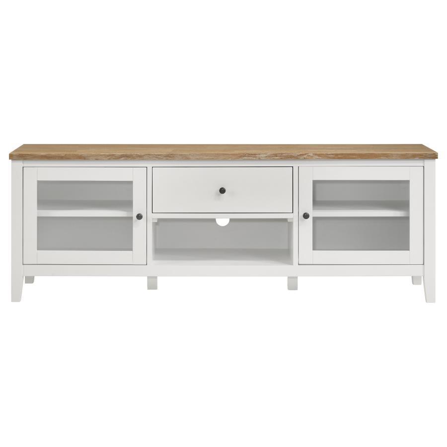 Angela - Mueble TV 67" de madera con 2 puertas - Marrón y blanco