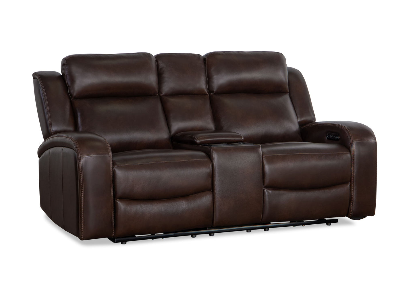 Logan - Top Grain Italian Leather Loveseat Console P2 - Reddish Brown