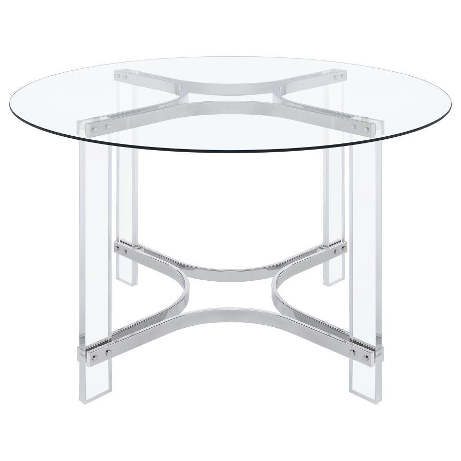 Keeling - 5 Piece Round Glass Top Acrylic Dining Set - Chrome