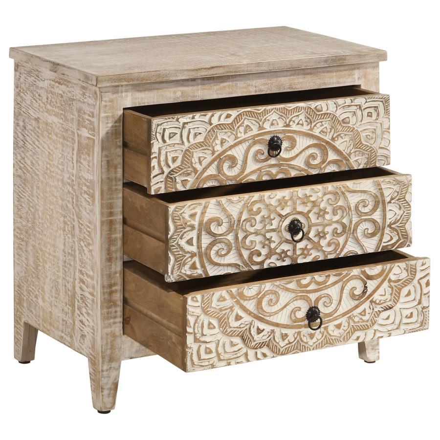 Mariska - Gabinete decorativo de madera con 3 cajones - Blanco envejecido