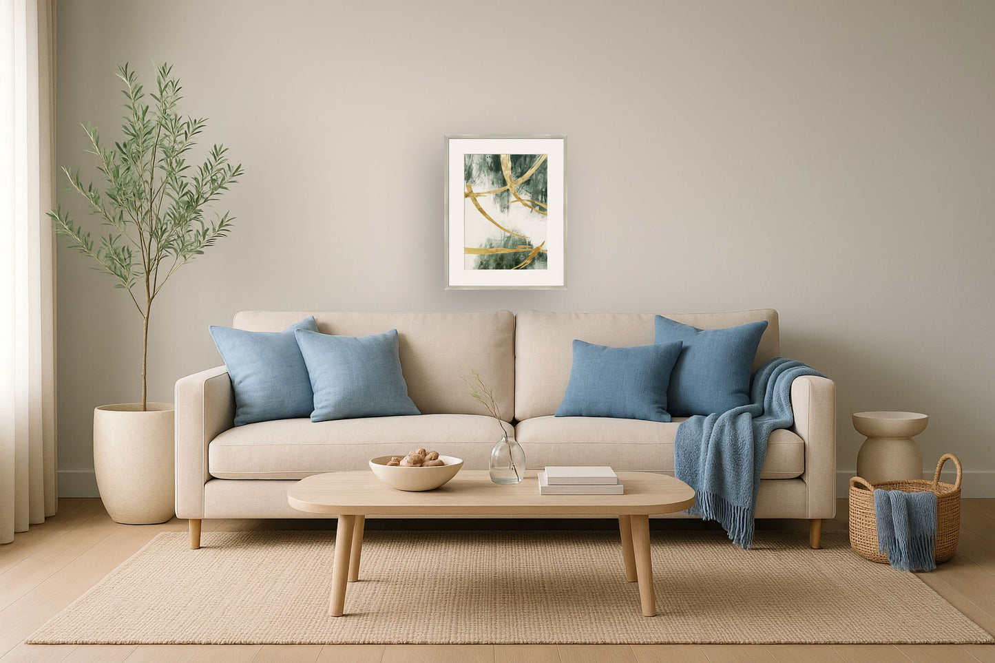 "Golden Strokes I" Hand-Embellished Canvas Framed Under Acrylic - Gold / Green / White