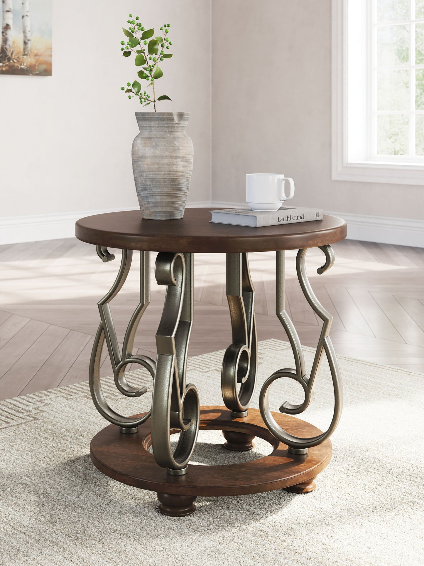 Frallyn - Round End Table - Dark Brown
