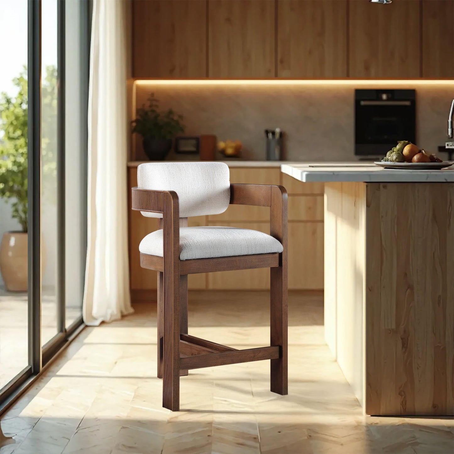 Sacha - Linen Stool With Brown Base