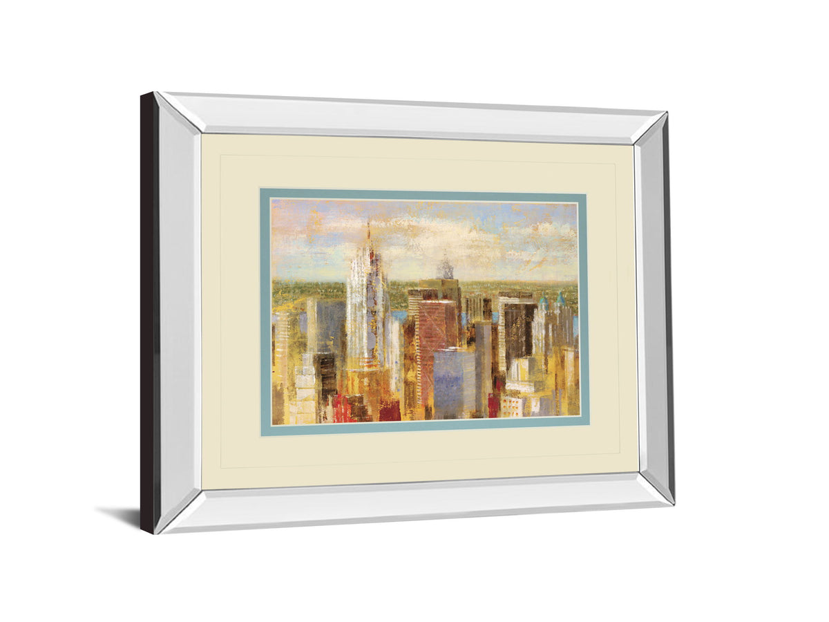 Cityscape Il By Longo - Mirror Framed Print Wall Art - Beige