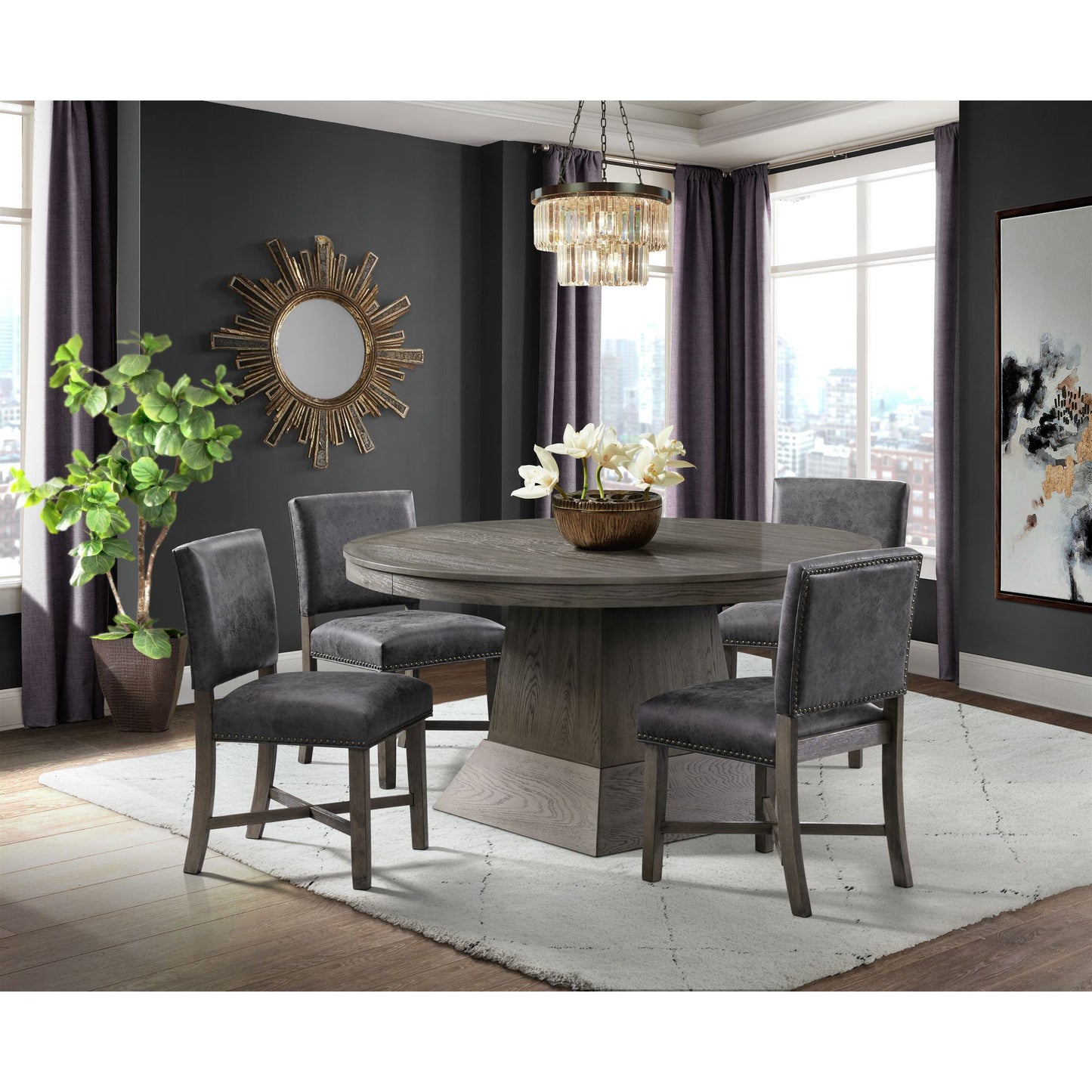 Collins - Mesa de comedor completa - Gris