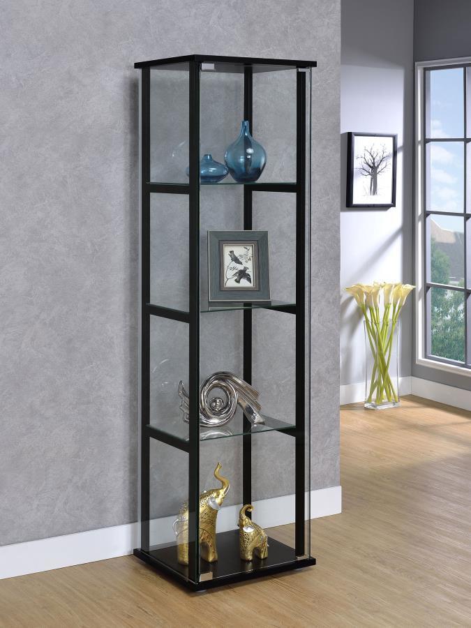 Cyclamen - Mueble Curio de cristal con 4 estantes - Negro y transparente