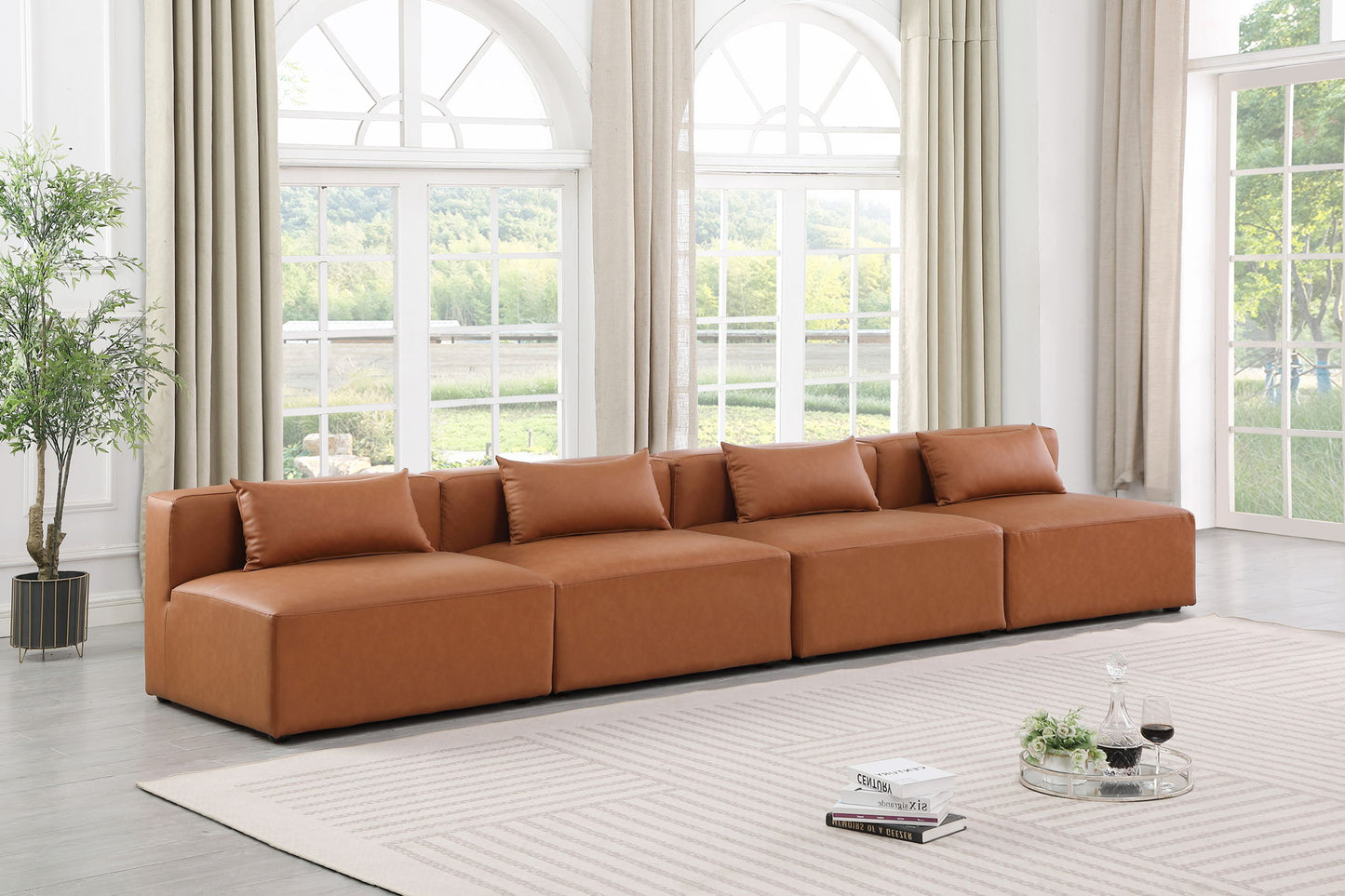 Cube - Modular 4 Piece Armless Sofa - Cognac