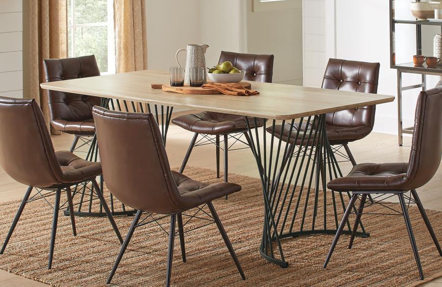 Altus - Mesa de comedor con base en forma de remolino - Roble natural y bronce