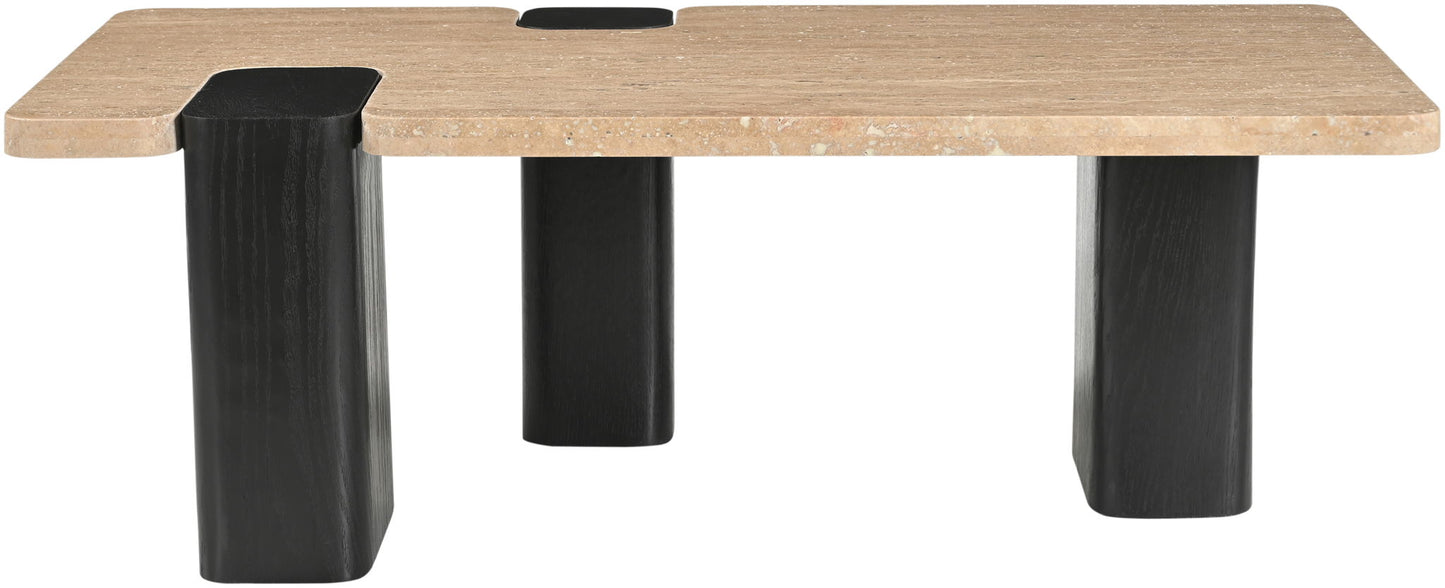 Ravenna - Genuine Travertine Top And Oak Wood Base Table