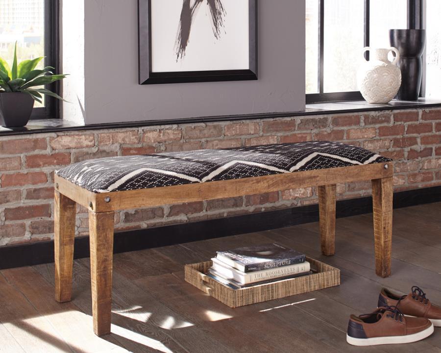 Lamont - Banco tapizado rectangular - Natural y azul marino