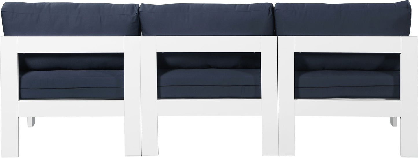 Nizuc - Outdoor Patio 3 Seat Armless Modular Sofa With White Frame