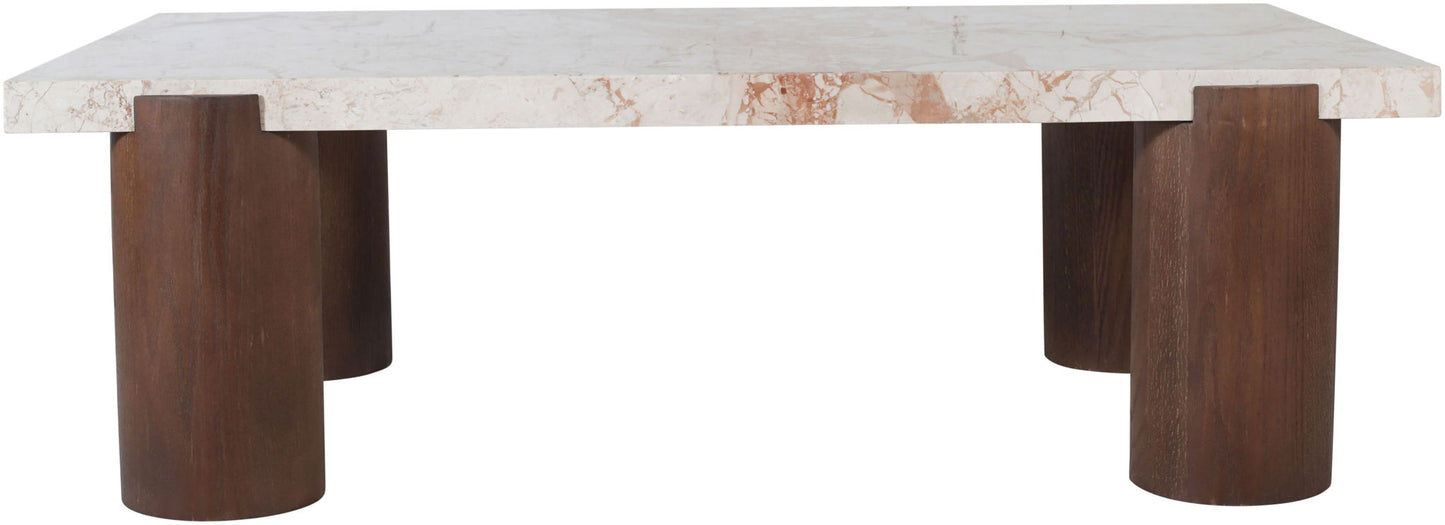 Campania - Marble And Oak Wood Coffee Table - Cream