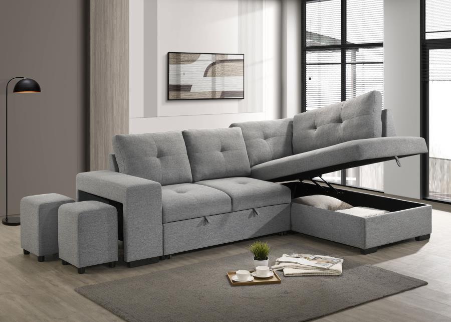 Roanne - Fabric Upholstered Sleeper Sectional Sofa - Gray