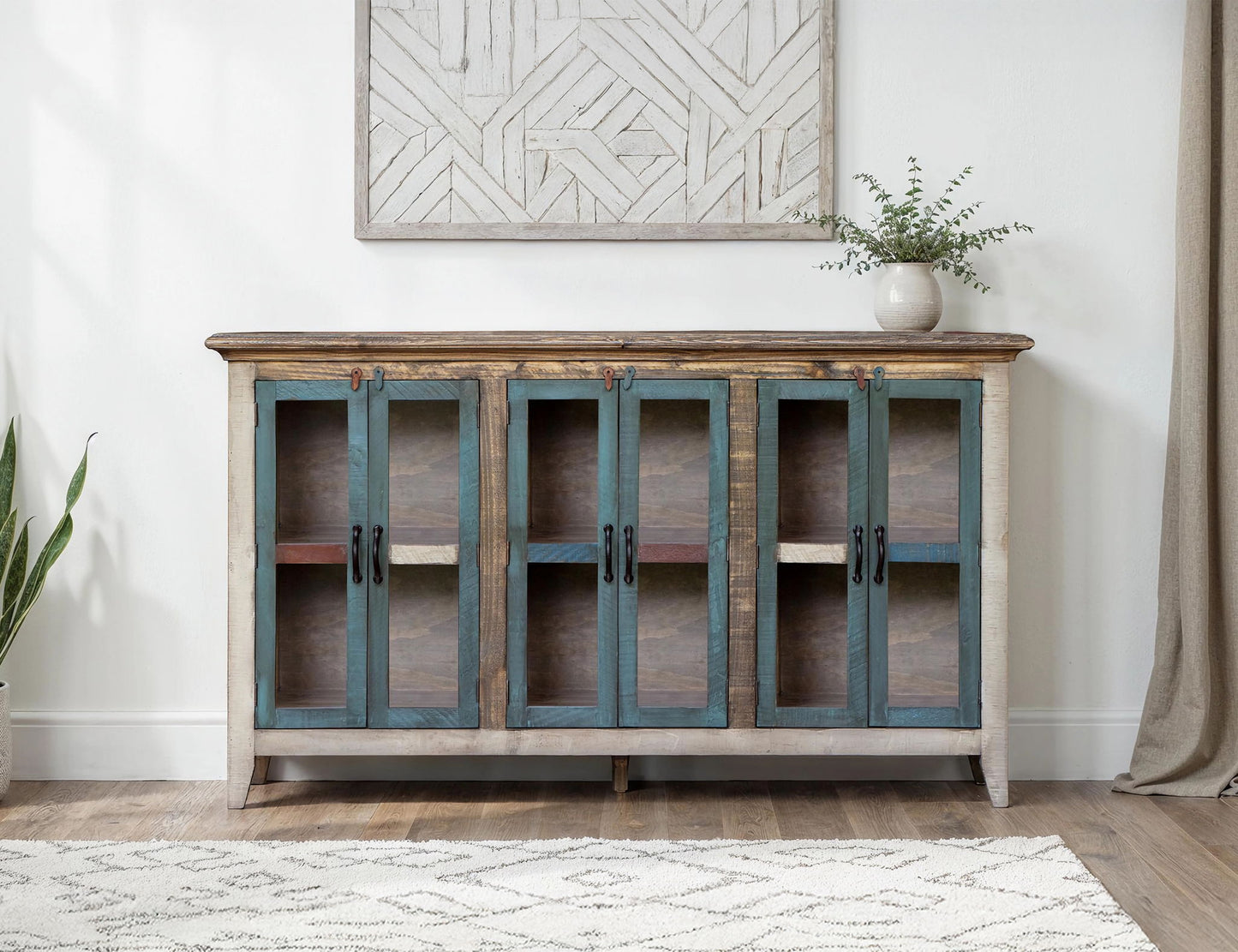 Antique - Glass Console 6 Glass Doors - Multicolor