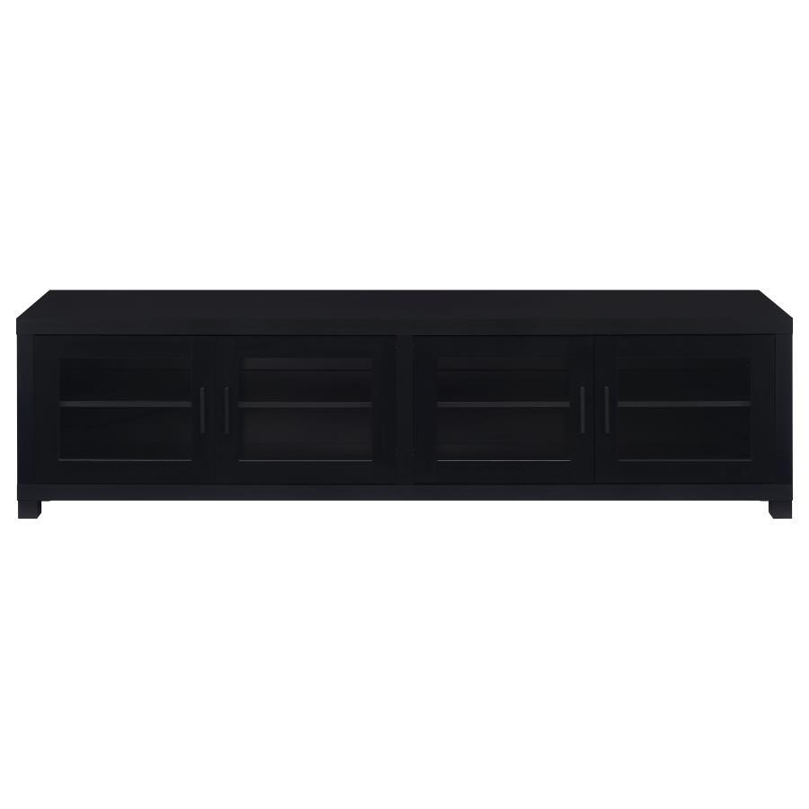 Jupiter - Consola multimedia con soporte para TV de 79" y 4 puertas con paneles de vidrio enmarcados - Negro