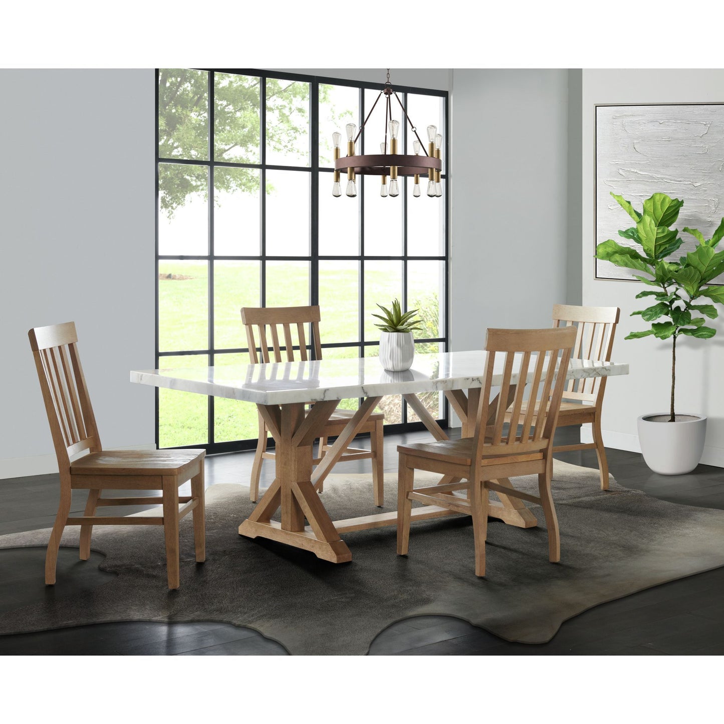 Lakeview - Mesa de comedor rectangular de altura estándar de mármol blanco