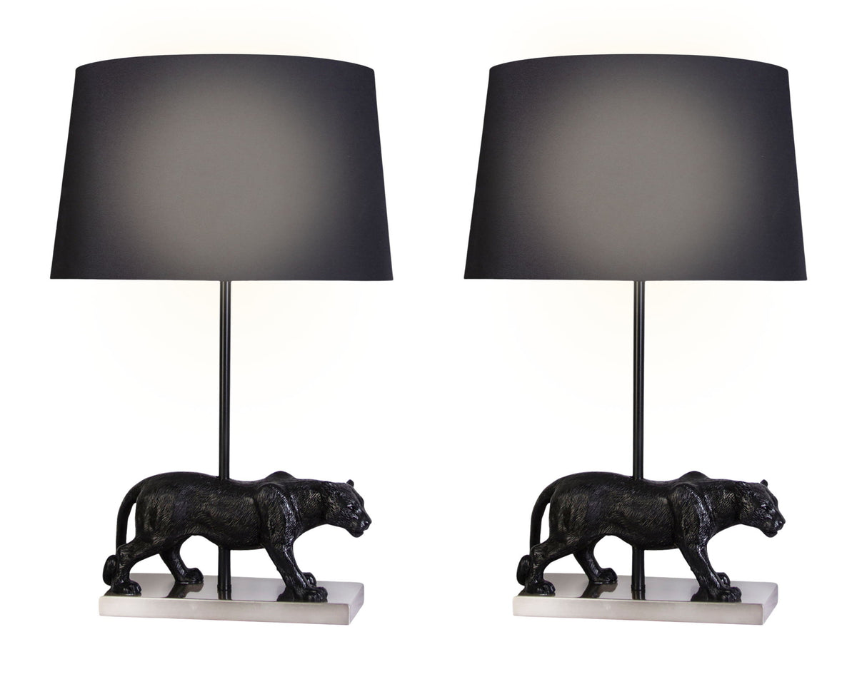 "Panther Noir" Resin Table Lamp (Set of 2) - Black Resin/Pn On Metal
