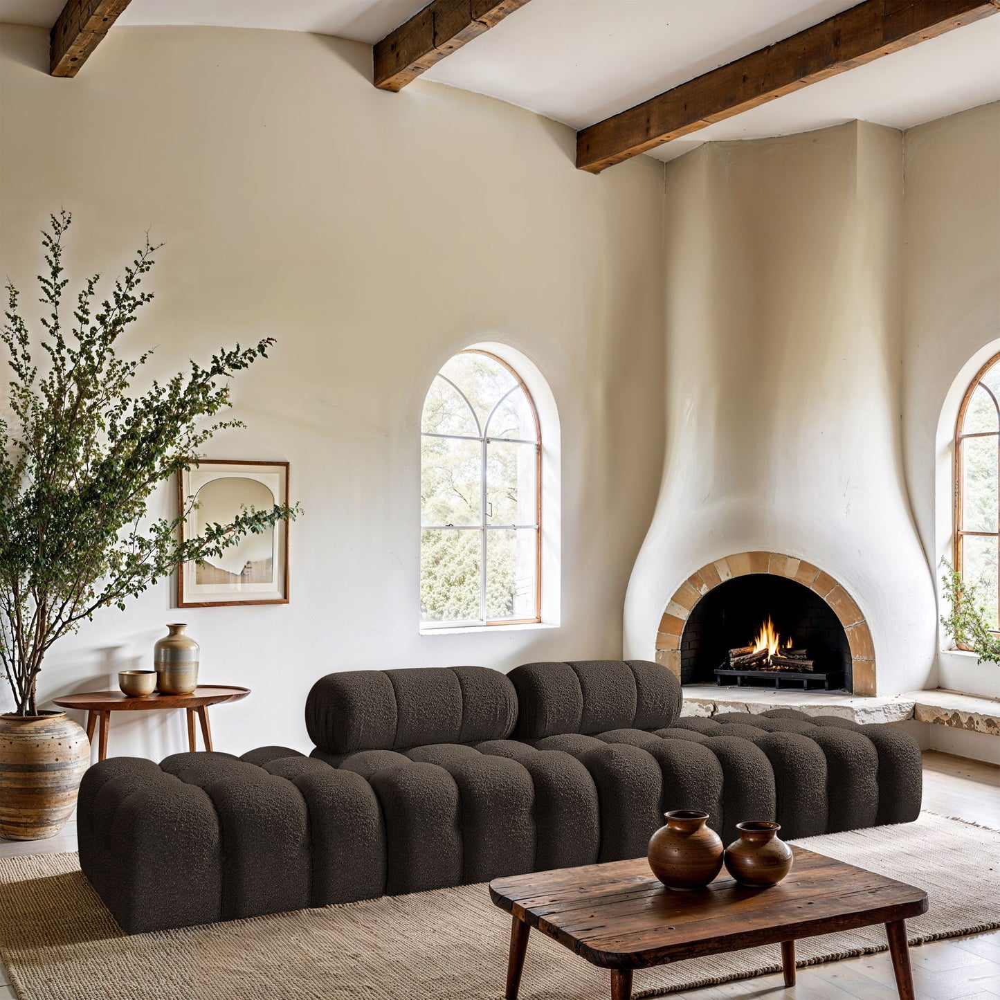 Ames - 4 Piece Boucle Upholstered Modular Sofa With 2 Backless Seats