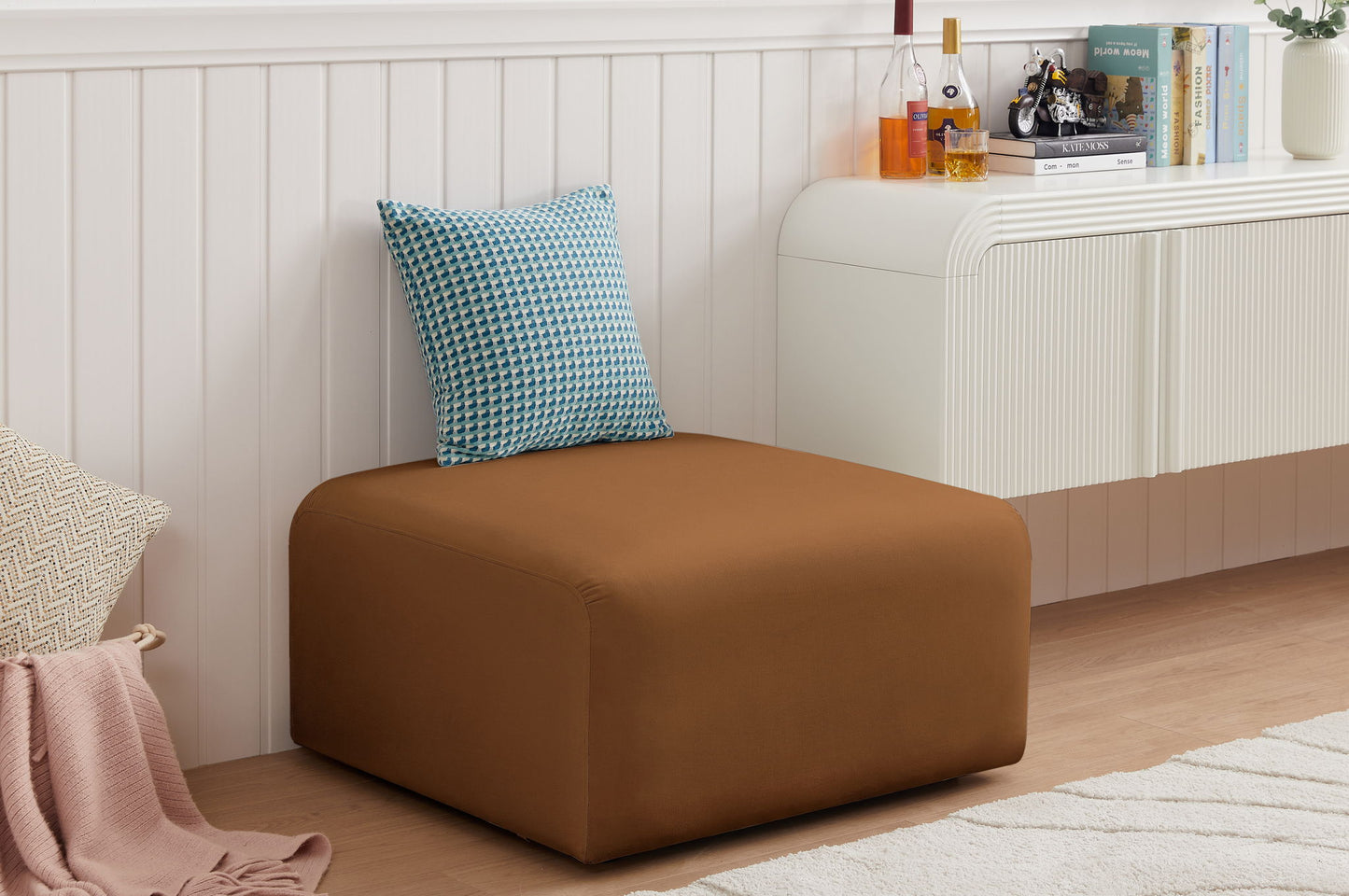 Arc - Velvet Ottoman - Saddle