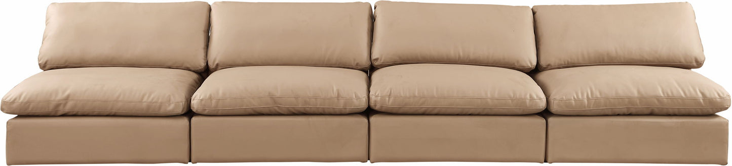 Comfy - Faux Leather Modular Armless Sofa 4 Pieces - Tan