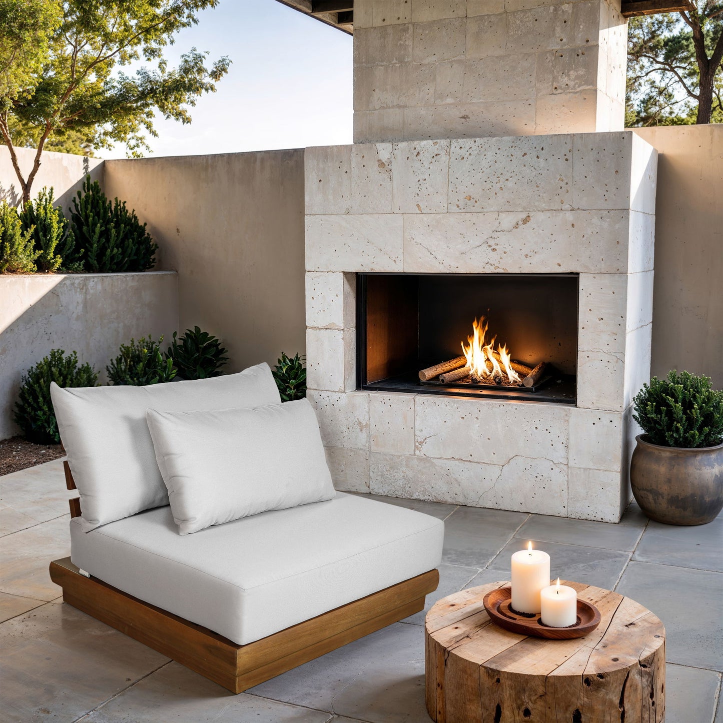 Mirella - Water Resistant Fabric Upholstered Outdoor Patio Modular Armless Chair