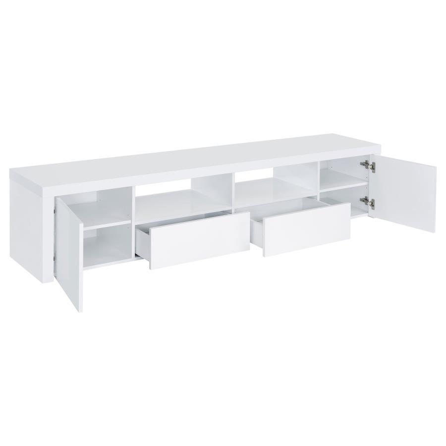 Jude - Mueble para TV de 79" con 2 puertas y cajones - Blanco brillante