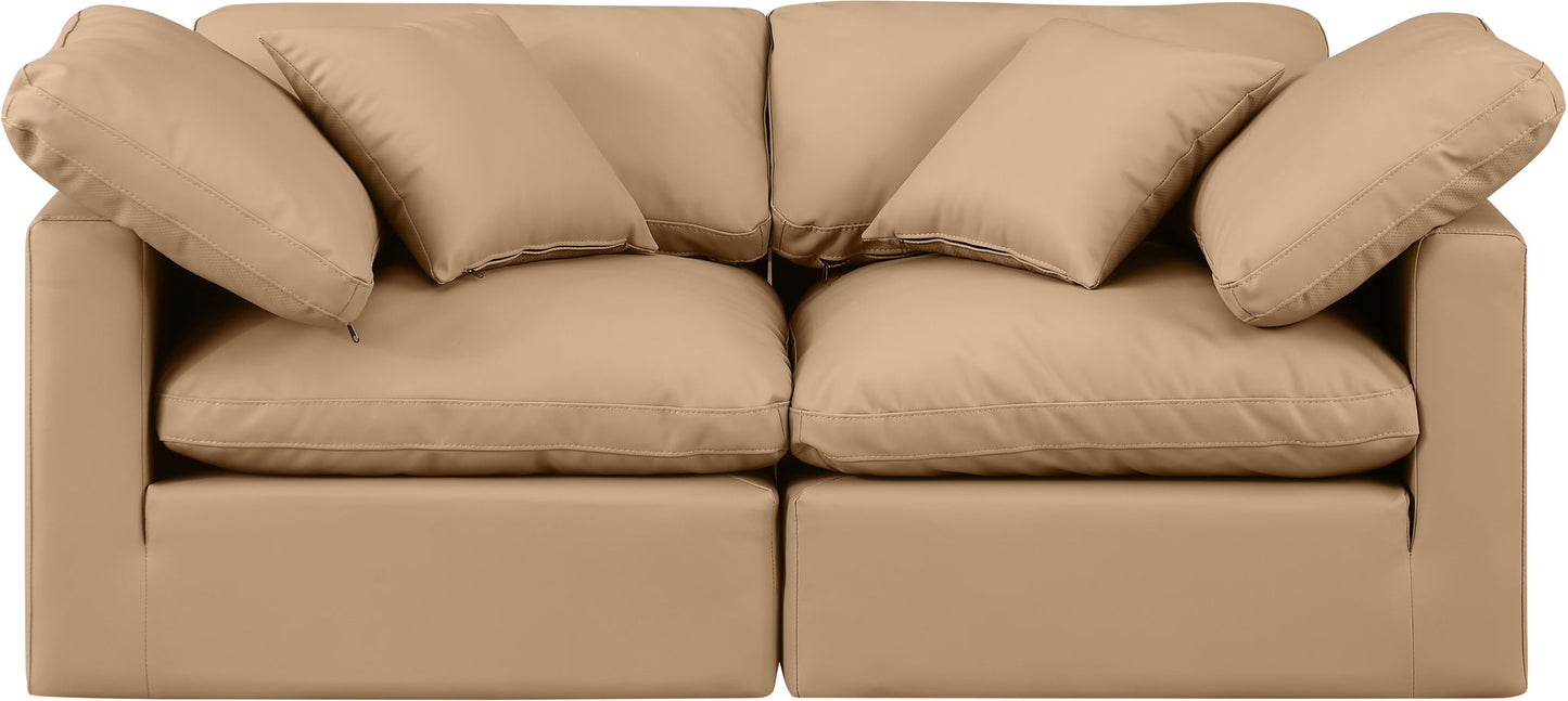Indulge - Faux Leather 2 Piece Modular Sofa - Tan