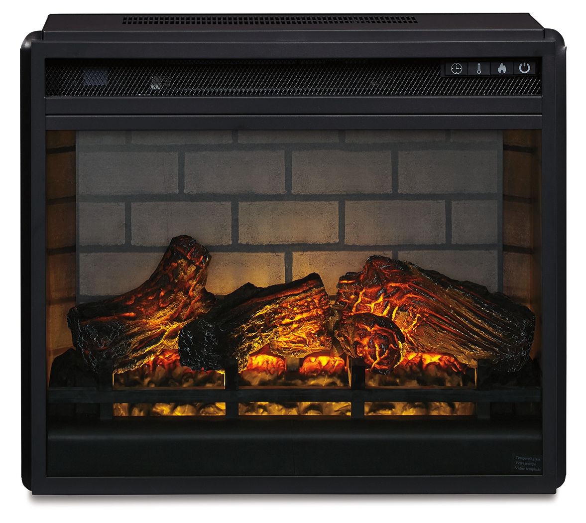 Bellaby - Whitewash - Centro de entretenimiento - Mueble para TV con inserto de chimenea de ladrillo refractario sintético