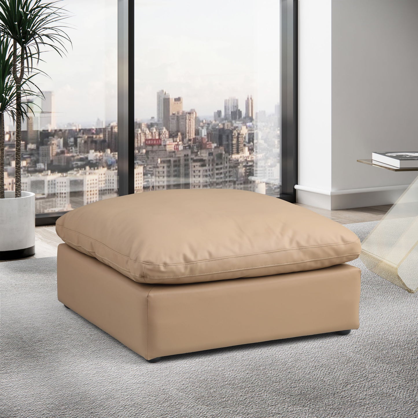 Comfy - Faux Leather Ottoman - Tan