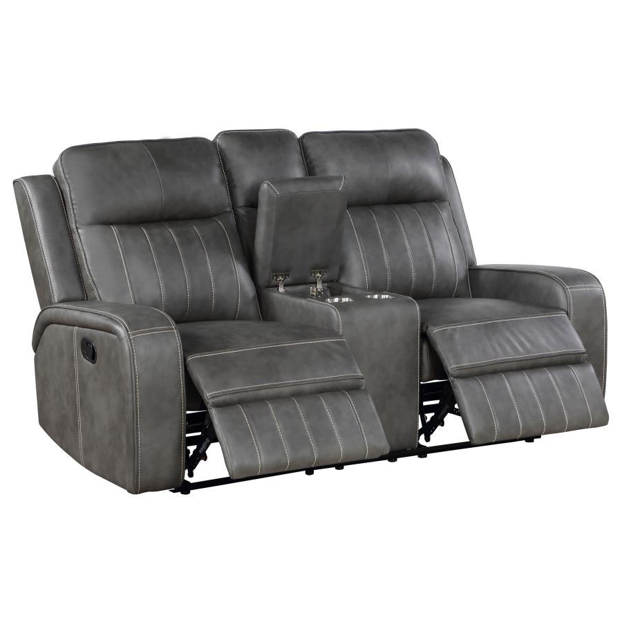 Raelynn - Loveseat reclinable con movimiento tapizado - Gris
