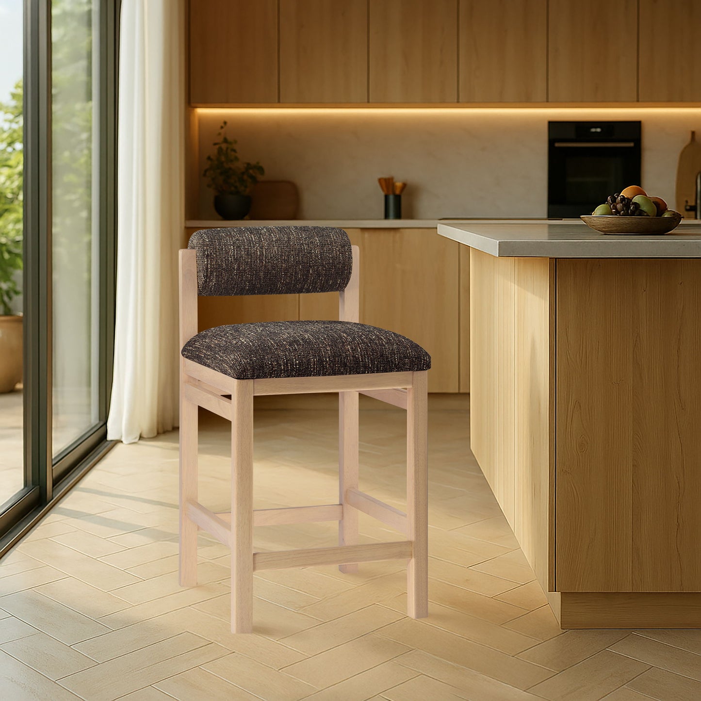 Roundhill - Fabric Counter Stool - Natural Frame