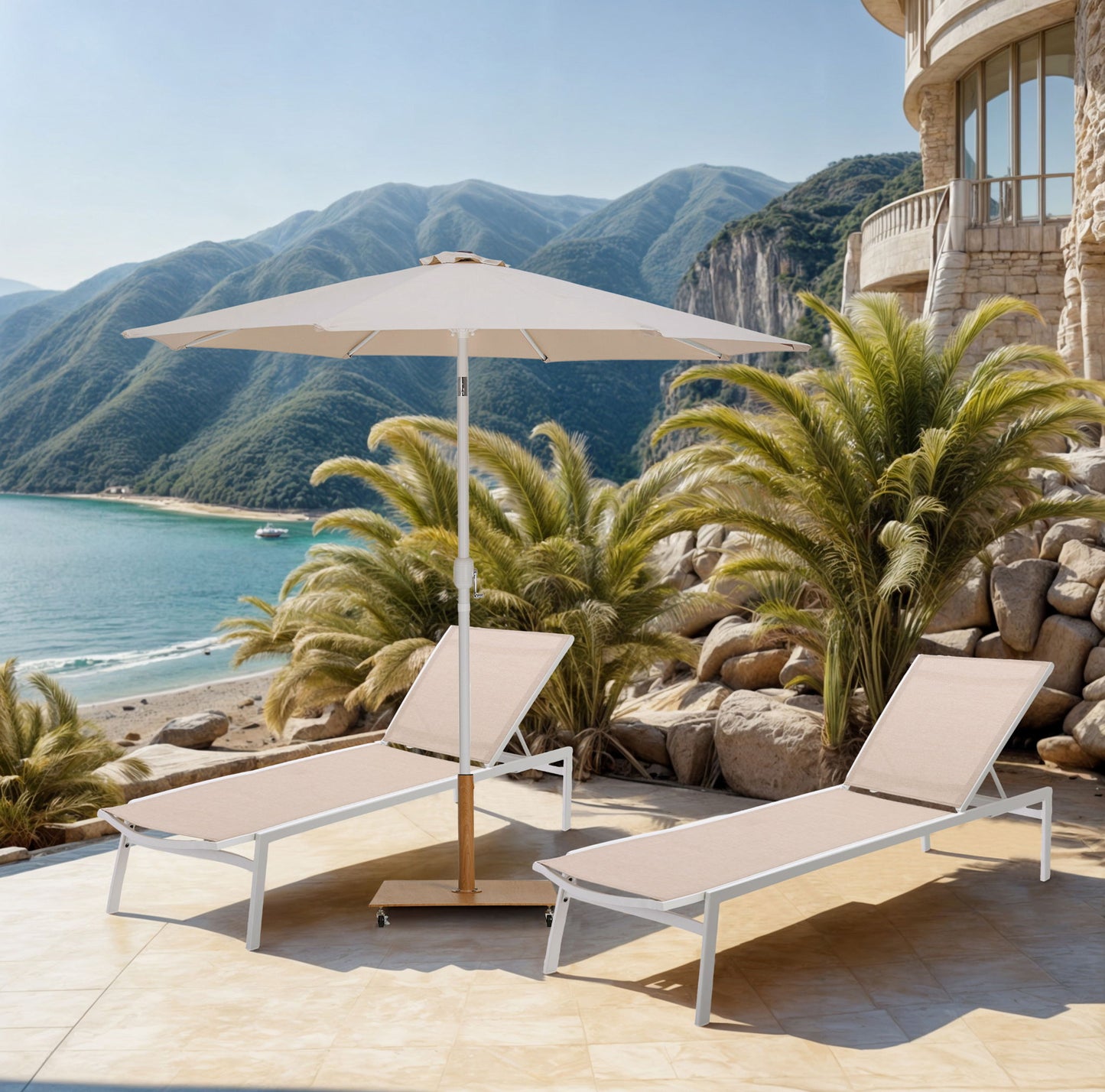 Fiji - Aluminum Patio Umbrella With Square Teak And White Base