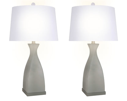 "Sage Elegance" Art Glass Table Lamp (Set of 2) - Frosted Sage Green / Frosted Crystal