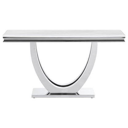 Kerwin - Mesa de sofá rectangular con base en U - Blanco y cromo