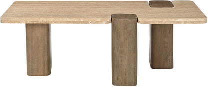 Ravenna - Genuine Fabric Travertine And Oak Wood Table