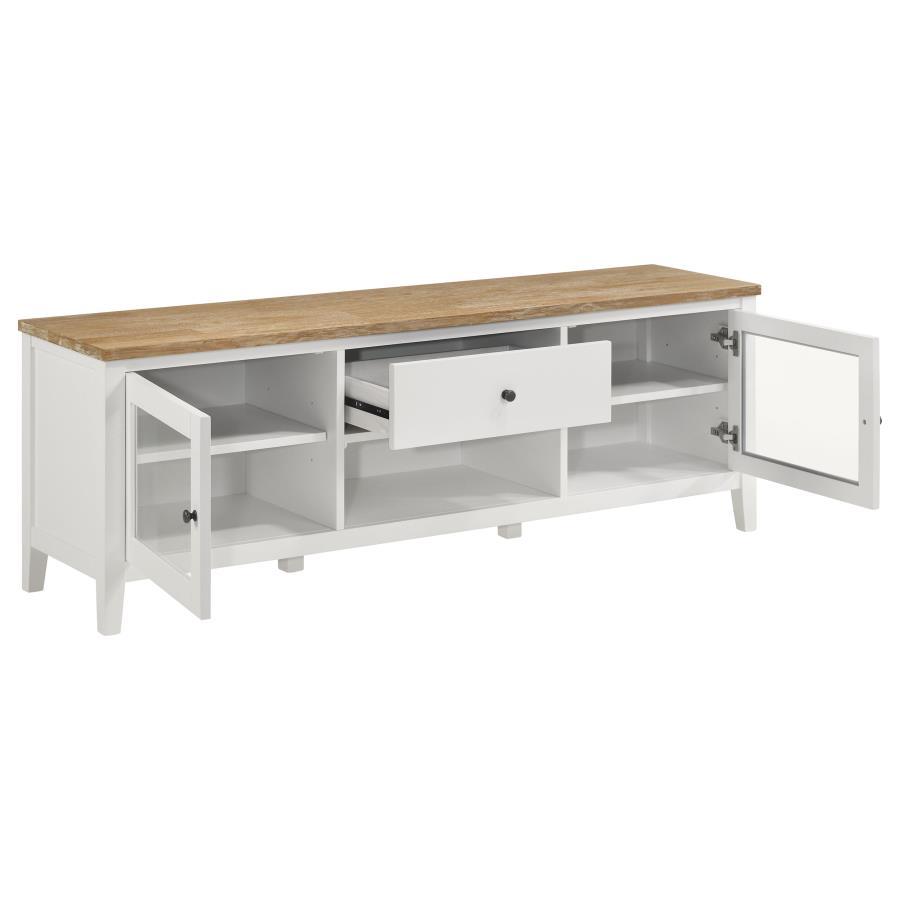 Angela - Mueble TV 67" de madera con 2 puertas - Marrón y blanco