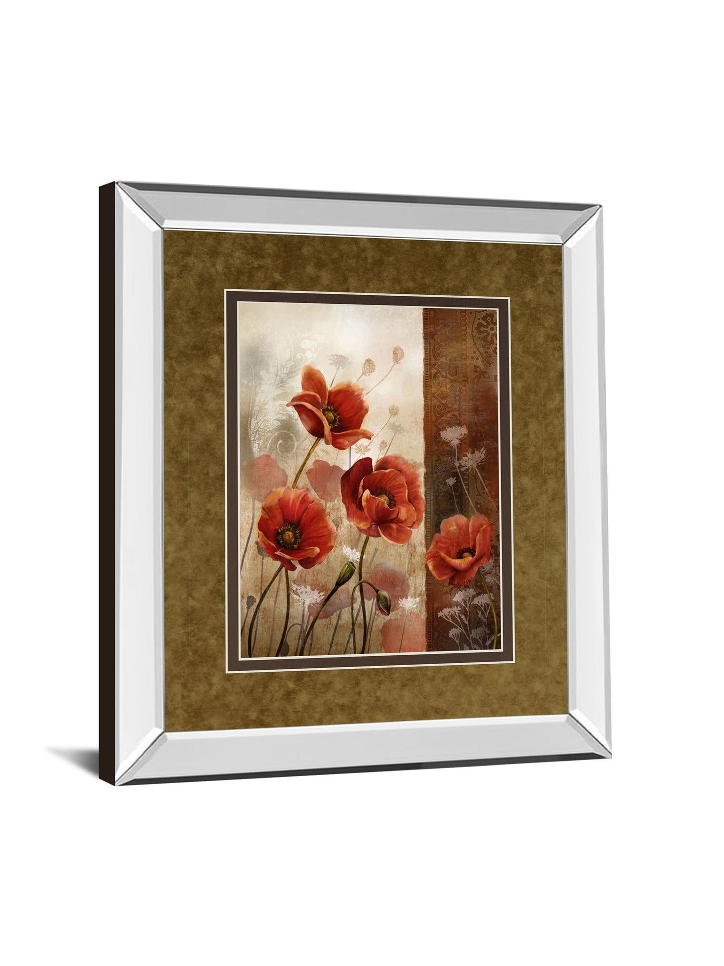 Wild Poppies Il By Conrad Knutsen - Mirror Framed Print Wall Art - Light Brown
