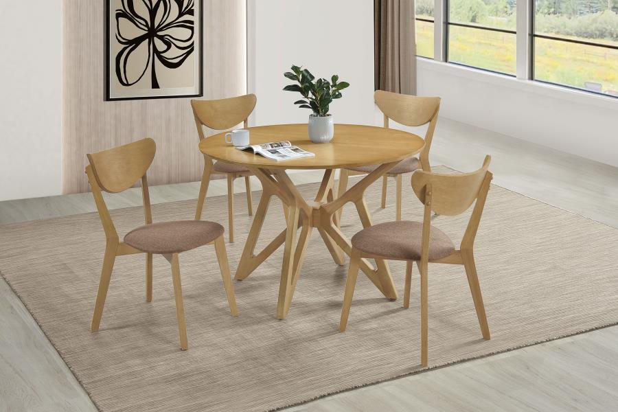 Elowen - 5 Piece Round Solid Wood Dining Set - Light Walnut