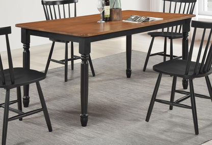 Hollyoak - Mesa de comedor rectangular estilo granja con patas torneadas - Nogal y negro
