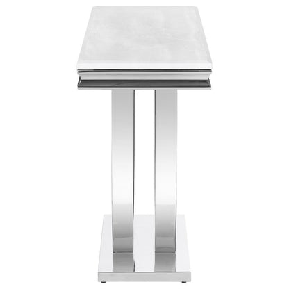 Kerwin - Mesa de sofá rectangular con base en U - Blanco y cromo