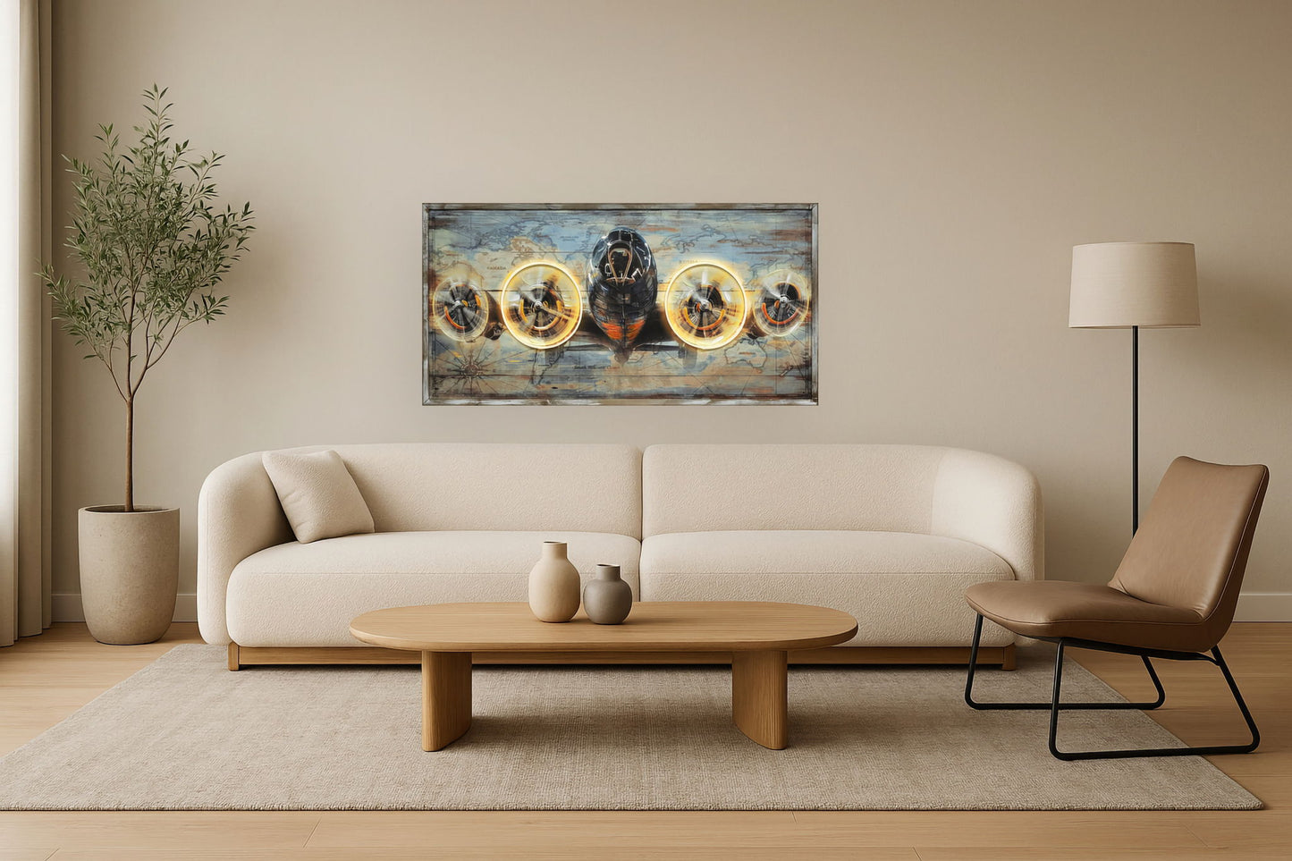 "Aviation Majesty" Hand-Embellished LED In Frame - Yellow / Blue