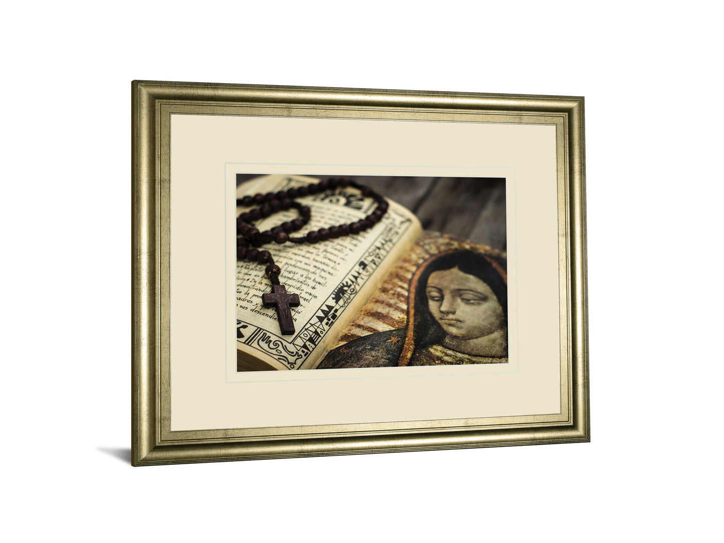 Rosary In Bible By Kbuntu - Framed Print Wall Art - Beige