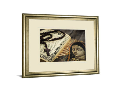 Rosary In Bible By Kbuntu - Framed Print Wall Art - Beige