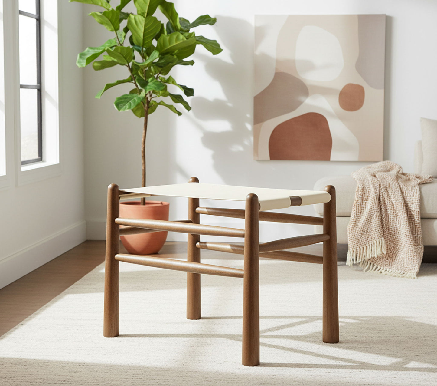 Santos - Faux Leather Upholstered Bench - Walnut Frame