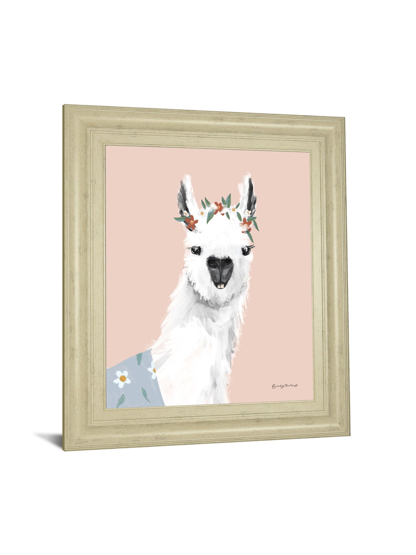 Delightful Alpacas I By Becky Thorns - Framed Print Wall Art - Pink