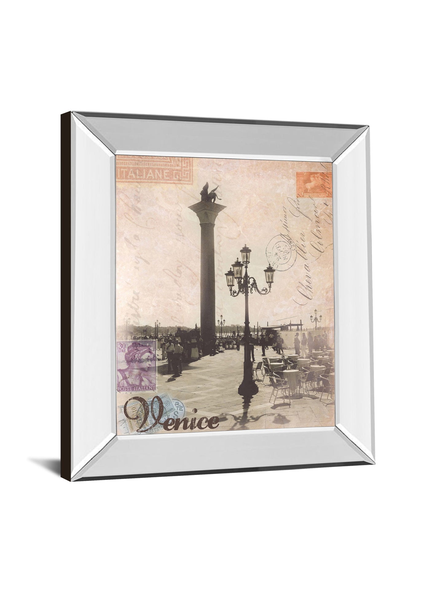 Venice Travelogue By Ben James - Mirror Framed Print Wall Art - Beige