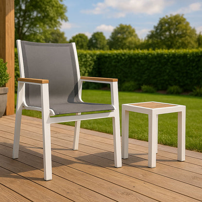 Nizuc - Outdoor Patio Dining Arm Chair With White Frame And Natural Arms (Set of 2)