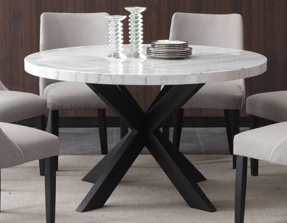 Xena - White Marble Top Round Table - Black