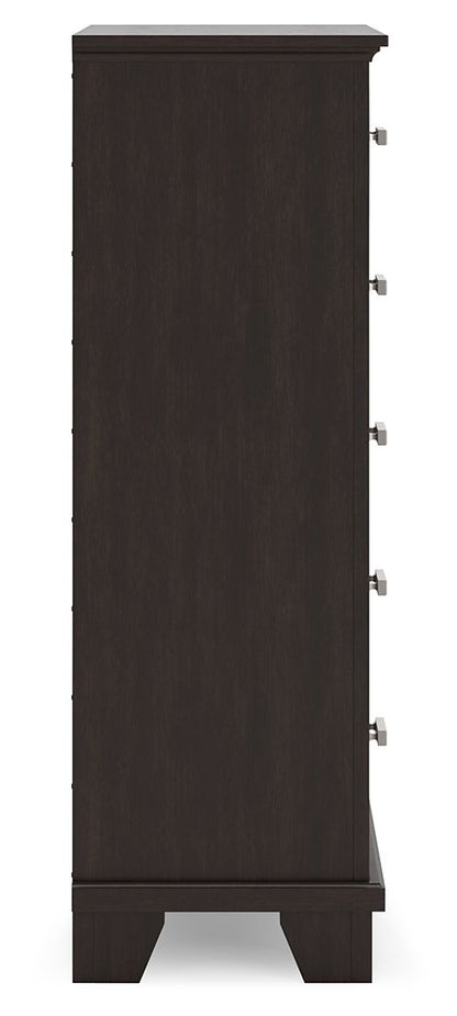 Covetown - Marrón oscuro - Cómoda de cinco cajones