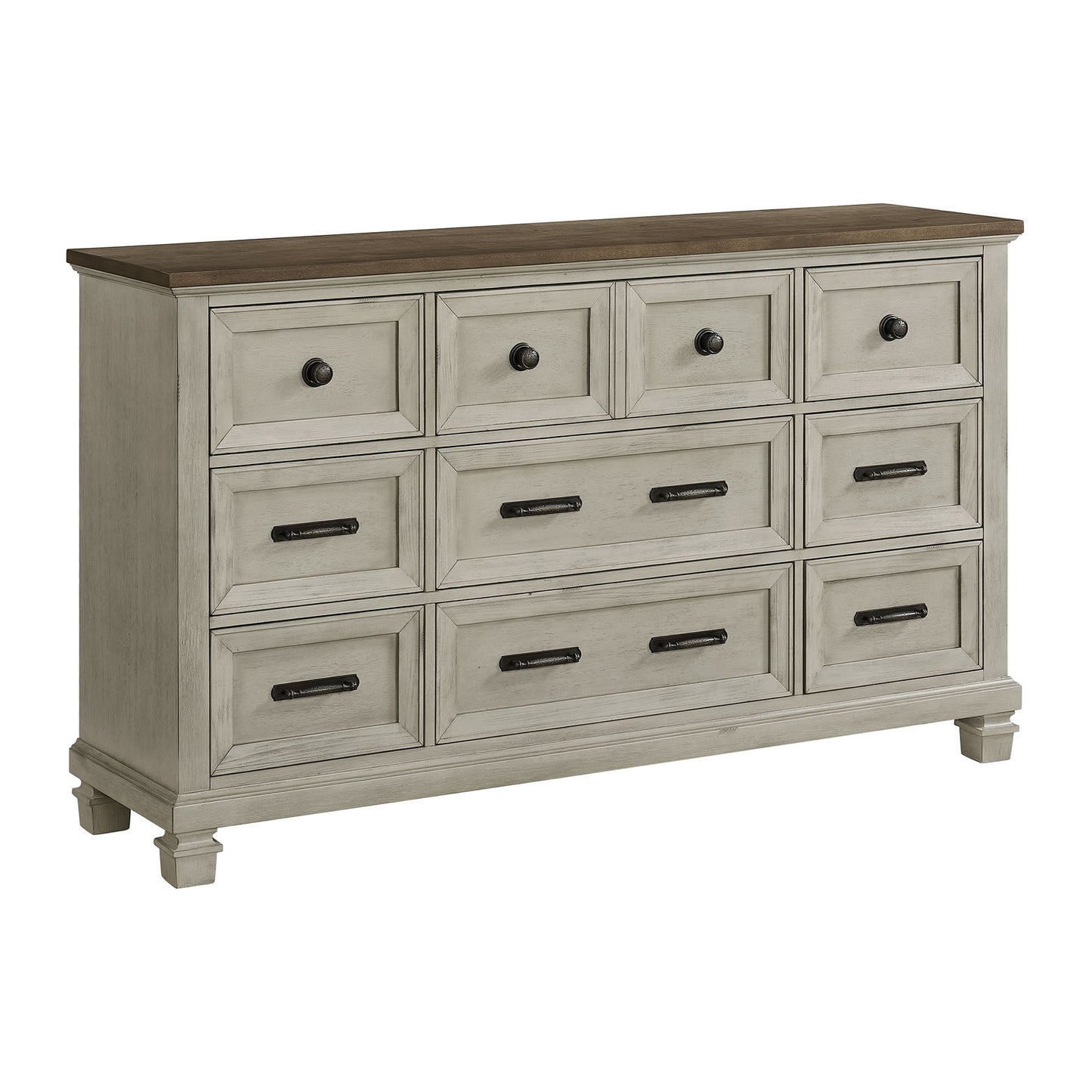 Farmington - 9 Drawer Dresser - Medium Brown / Washed Stone